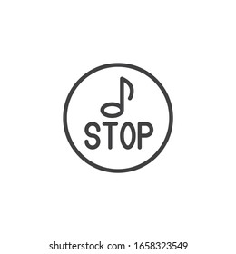 Stop music button line icon. linear style sign for mobile concept and web design. Music note and stop outline vector icon. Symbol, logo illustration. Vector graphics