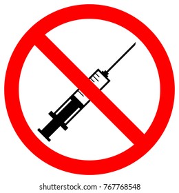 STOP NARCOTICS sign. Medical syringe icon in red circle. Vector.