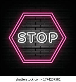 Señal para el neón, elemento de diseño, banner de luz, cartel de neón de anuncio.