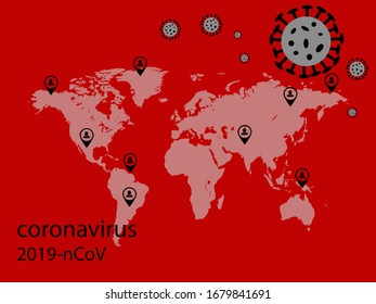 Stop a new outbreak of cavid-19 coronavirus 2019-nCoV. large banner or poster with the image of the world and the spread of coronavirus on a red background