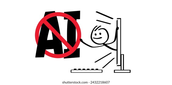 Stop, no AI text, image generator. Forbidden, artificial intelligence ai. Technology, artificial intelligence, computers and systems that are intelligent. Prohibit Ai generated. Do not AI tools.