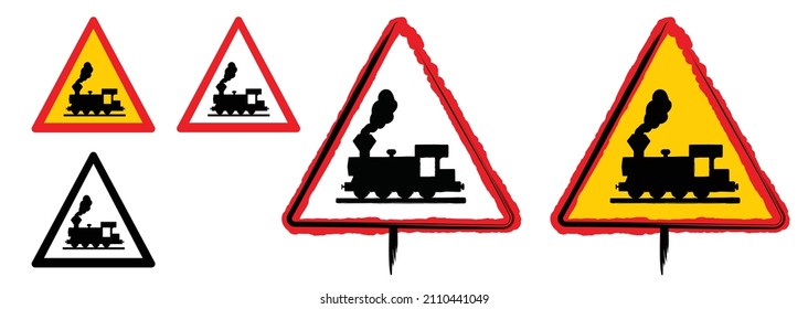 Stop, no ban, train crossing or Railroad crossover signal. Allowed, warning sign or signboard. Railroad barrier element. Cartoon old train barriers, close icon. Flat vector railway pictogram. 