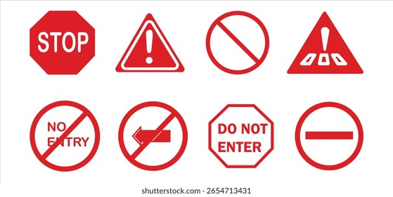 Stop, no entry, alert icon set. Stop sign red color isolated ,vector illustration.