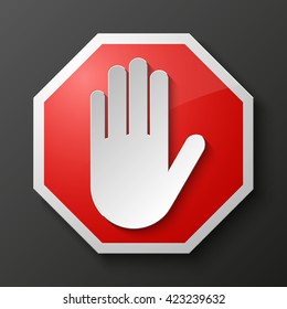 STOP, No entry, hand, road sign on red background
