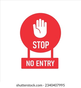Stop No entry road red sign vector clip art. Prohibited warning icon. Palm in red octagon. Road stop sign with hand isolated on white background.