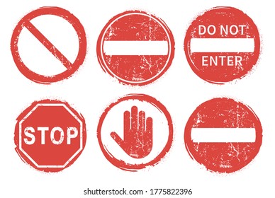 NO DETENER ningún conjunto de formas de icono de señalización de la ruta de entrada. Símbolo del logotipo de Prohibición del tráfico. Imagen de la ilustración del vector. Aislado sobre fondo blanco. No se permite la señal de dirección. Sin allanamiento. No entrar. Sello Grunge