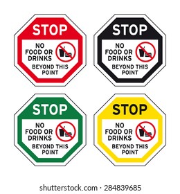 Stop no food or drinks beyond this point sign vector set