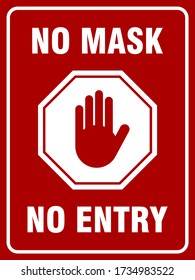 Stop No Mask No Entry Vertical Rectangular Warning Sign with an Aspect Ratio of 3:4. Vector Image.
