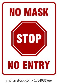 Stop No Mask No Entry Vertical Rectangular Warning Sign with an Aspect Ratio of 3:4. Vector Image.