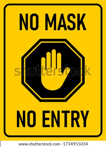 Stop No Mask No Entry Vertical Rectangular Warning Sign with an Aspect Ratio of 3:4. Vector Image.