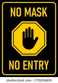 Stop No Mask No Entry or Wear a Face Mask Vertical Rectangular Warning Sign with an Aspect Ratio of 3:4. Vector Image.