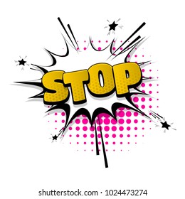 Stop, No, Sign Hand Drawn Pictures Effects. Template Comics Speech Bubble Halftone Dot Background. Pop Art Style. Comic Dialog Cloud, Text Pop-art. Creative Idea Conversation Sketch Explosion.