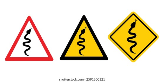 Stop, no snake. Warning, Prohibition sign. Tropical wildlife reptiles. Poisoned serpents. Snake silhouet. Animal icon. Wild life symbol. Reptile snake. Attention venomous snake. Beware of snakes.