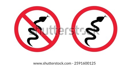 Stop, no snake. Warning, Prohibition sign. Tropical wildlife reptiles. Poisoned serpents. Snake silhouet. Animal icon. Wild life symbol. Reptile snake. Attention venomous snake. Beware of snakes.