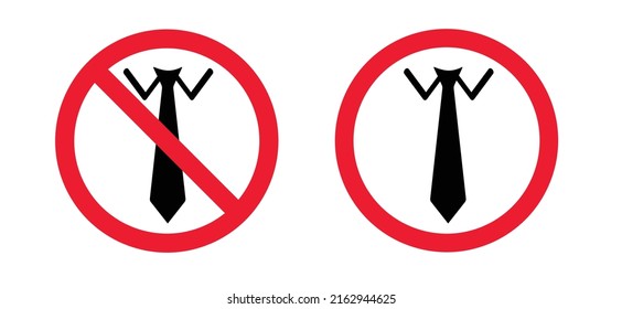 Stop no tie. Cartoon vector necktie prohibition. Red circle, No business style of dress ban. Dress code. Danger of strangulation, warning and risk of strangulation when wearing ties, pendants, scarves