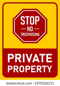 Stop No Trespassing Private Property Warning Information Sign Icon with an Aspect Ratio of 3:4. Vector Image.