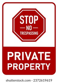 Stop No Trespassing Private Property Warning Information Sign Icon with an Aspect Ratio of 3:4. Vector Image.