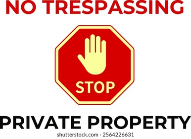 Stop, no trespassing, private property
