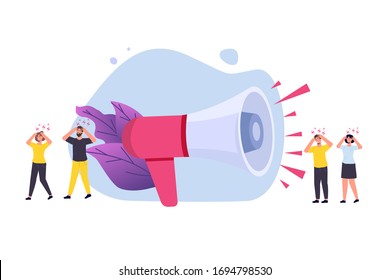 Stop Noise, Noisy Neighbors, Loud Urban Environment Concept With Tiny Characters. Vector Illustration