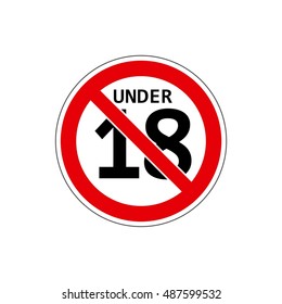 STOP! Not for children under 18 years. Vector. The icon with a red contour on a white background. For any use. Warns.