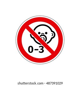 STOP! Not for children under 3 years. Vector. The icon with a red contour on a white background. For any use. Warns.