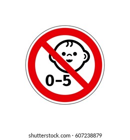 STOP! Not for children under 5 years. VECTOR. The icon with a red contour on a white background. For any use. Warns.