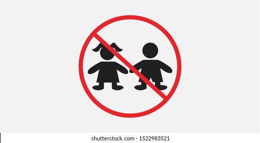STOP! Not for children. Vector. The icon with a red contour on a grey background. Prohibitory sign caution children in red crossed out circle