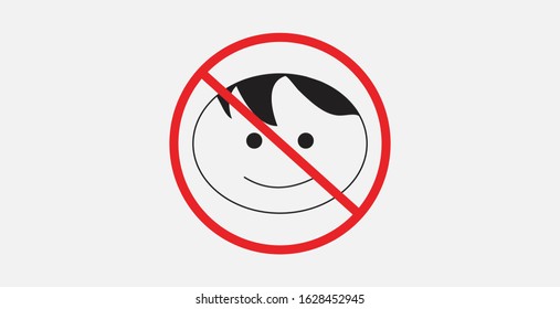 STOP! Not for children. Vector. The icon with a red contour on a grey background. Prohibitory sign caution children in red crossed out circle