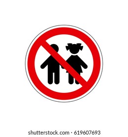 STOP! Not for children. VECTOR. The icon with a red contour on a white background. For any use. Warns.