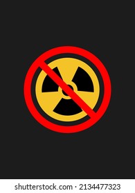 Detengan los diseños de guerra nuclear con el símbolo de radiación aislado en el fondo negro. No más icono de concepto de signo de guerra. Detener ilustración de guerra
