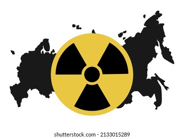 Stop nuclear weapons - concept banner. Atomic bomb sign on the map of russia. Russian nuclear weapons of mass destruction must not be used. Stop the war in Ukraine and on earth. Vector illustration
