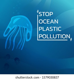 stop ocean environmental pollution concept, plastics in jellyfish shape, trash, garbage and waste bag underwater. vector illustration