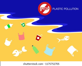 Stop ocean plastic pollution concept. vector illustration.