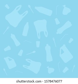 Stop ocean plastic pollution. Ecological poster. There are plastic garbage, bottle on blue background in the water. Plastic problem.