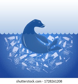 Stop Ocean Plastic Pollution Ecological Poster Stock Vector (Royalty ...