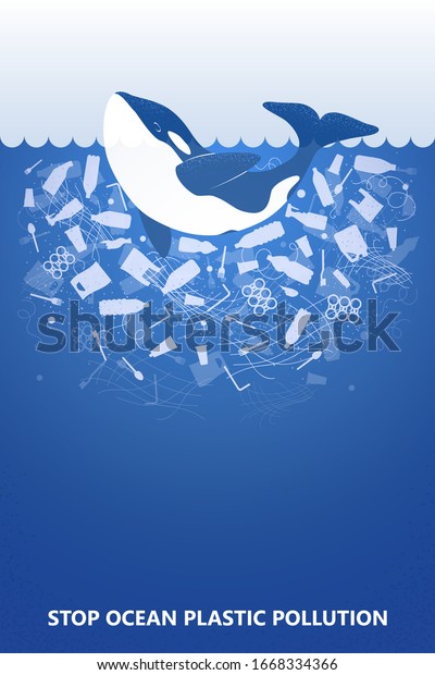 Stop Ocean Plastic Pollution Ecological Poster Stock Vector (Royalty ...