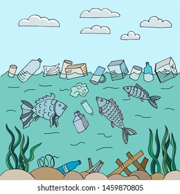 Stop Ocean Plastic Pollution Pile Waste Stock Vector (Royalty Free ...