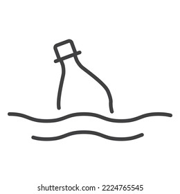 Stop ocean plastic pollution .Poisoned sea  toxic waste.Ocean pollution bottle line icon.Outline vector illustration.Isolated on white background.