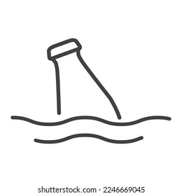 Detener la contaminación de plástico en el océano. Residuos tóxicos en el mar. Icono de la línea de botellas de contaminación del océano. Icono de contorno de ilustración de vector. Aislado sobre fondo blanco.