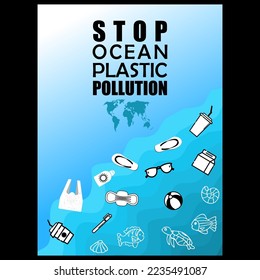 Alto a la contaminación del plástico oceánico, afiche y pancarta
