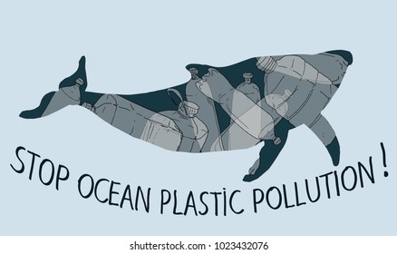 Stop ocean plastic pollution vector illustration. World Water Day. Earth Day.