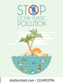 Stop ocean plastic pollution vector illustration