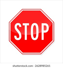 Stop octagon sign vector. Red stop sign with white text 'STOP' in the center, instructing vehicles to come to a complete stop. - Powered by Shutterstock - Get 15% off with code: PIKWIZARD15