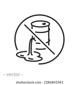 stop oil barrel crash icon, forbidden fuel leak or spill, ban pollution environment oil products, thin line symbol on white background - editable stroke vector illustration eps10