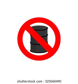 Stop oil barrel. Fuel is forbidden. Frozen cask. Red prohibited sign. Ban toxic waste
