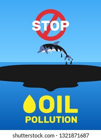 stop oil pollution poster with jumping dolphin