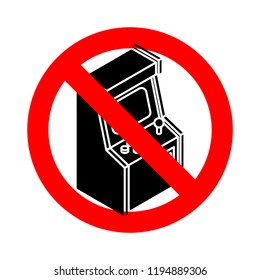 Stop Old Arcade Machine. Ban Retro VideoGame Gaming. Forbidden red road sign. No play