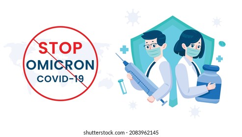 Stop Omicron variant B.1.1.529 of COVID-19. New strain of coronavirus. Vector illustration design.
