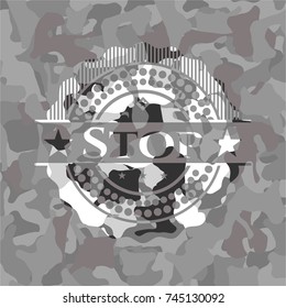 Stop on grey camo texture