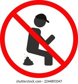 stop open defecation prohibition sign, health and hygiene awareness campaign symbol icon flat illustration vector. Please do not poop in this place